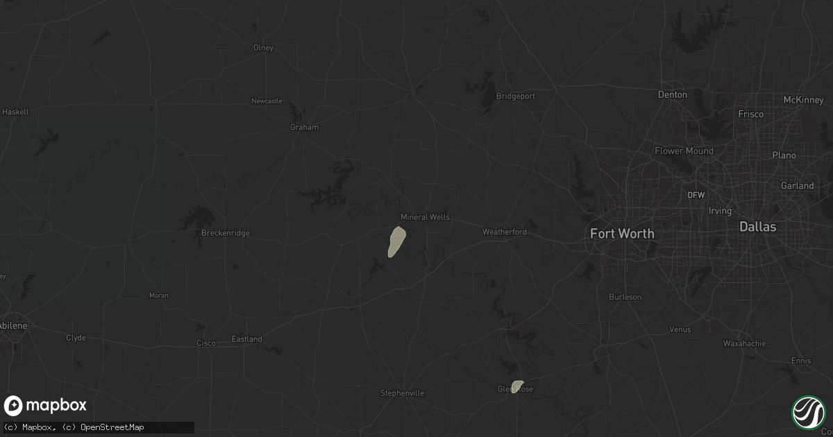 Hail map in Mineral Wells, TX on May 16, 2024