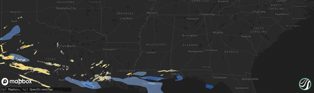 Hail map in Mississippi on May 16, 2024