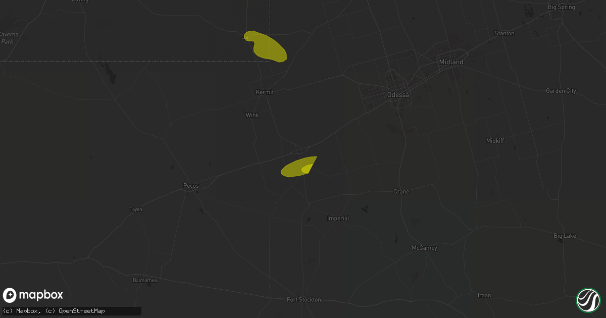 Hail map in Monahans, TX on May 16, 2024