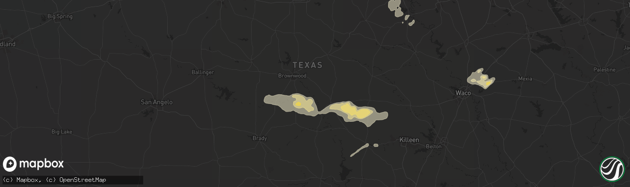 Hail map in Mullin, TX on May 16, 2024