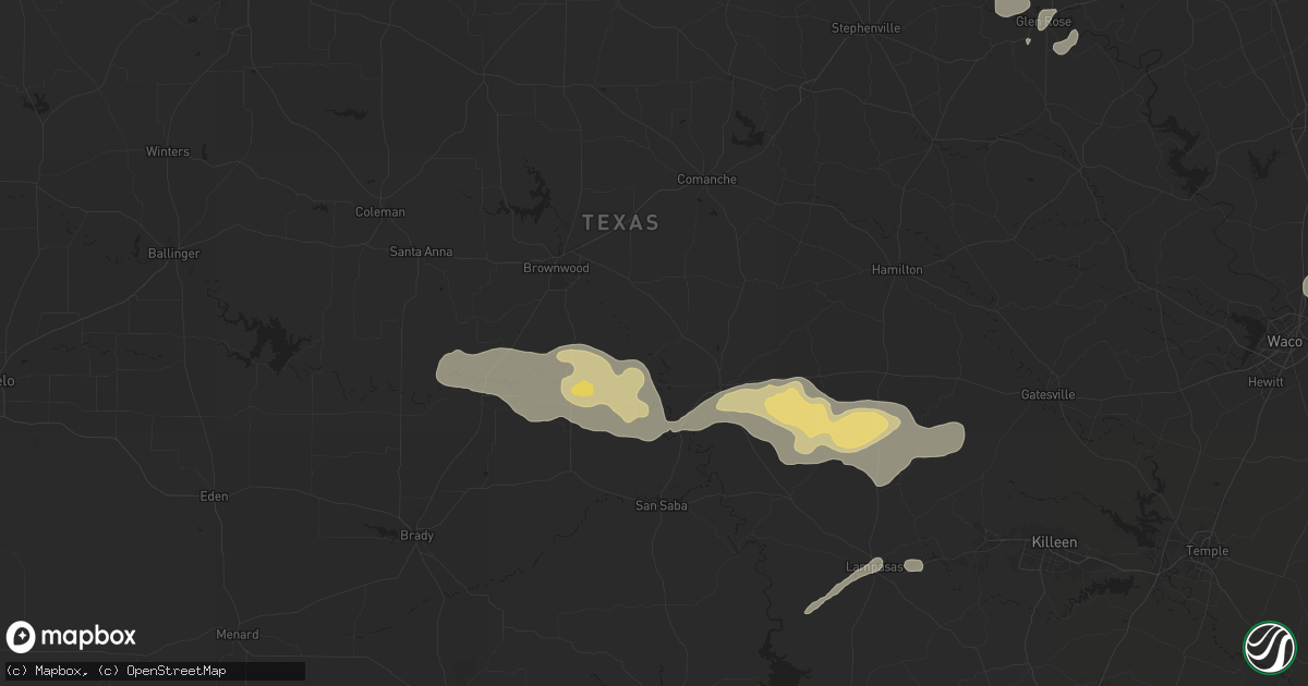 Hail map in Mullin, TX on May 16, 2024
