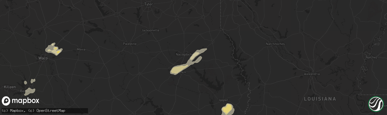 Hail map in Nacogdoches, TX on May 16, 2024