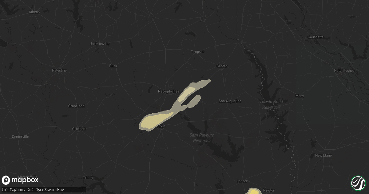 Hail map in Nacogdoches, TX on May 16, 2024