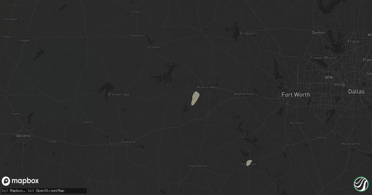 Hail map in Palo Pinto, TX on May 16, 2024