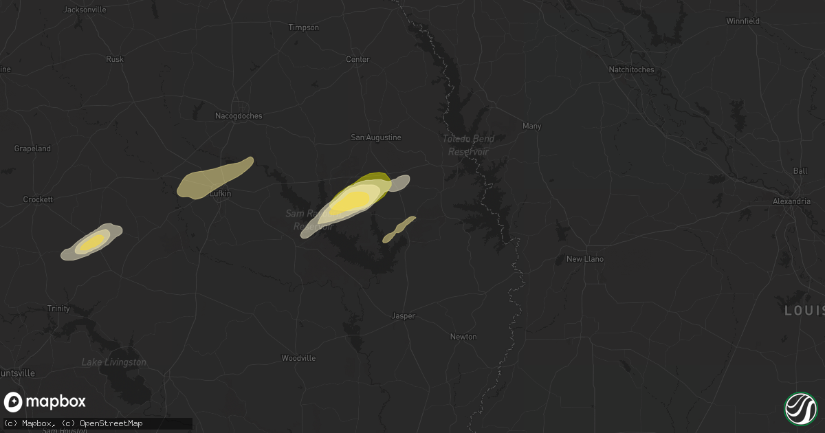 Hail map in Pineland, TX on May 16, 2024