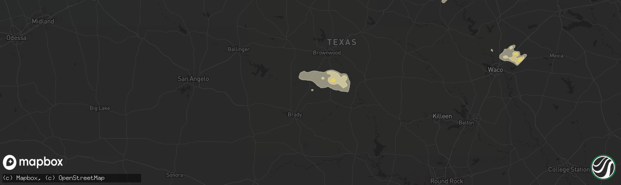 Hail map in Rochelle, TX on May 16, 2024