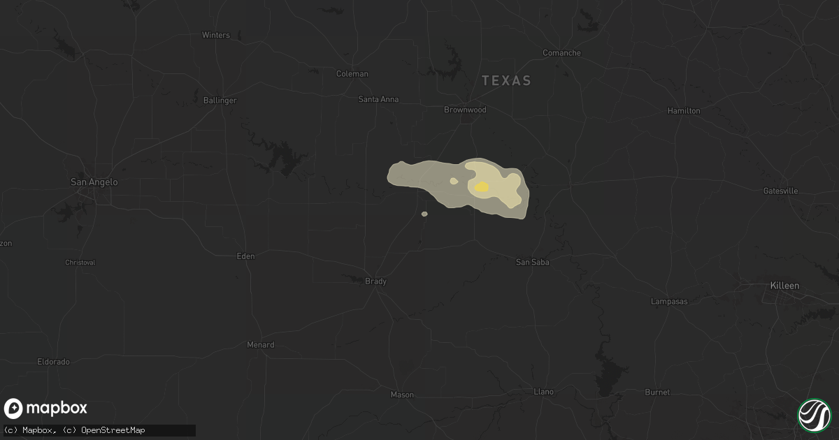Hail map in Rochelle, TX on May 16, 2024