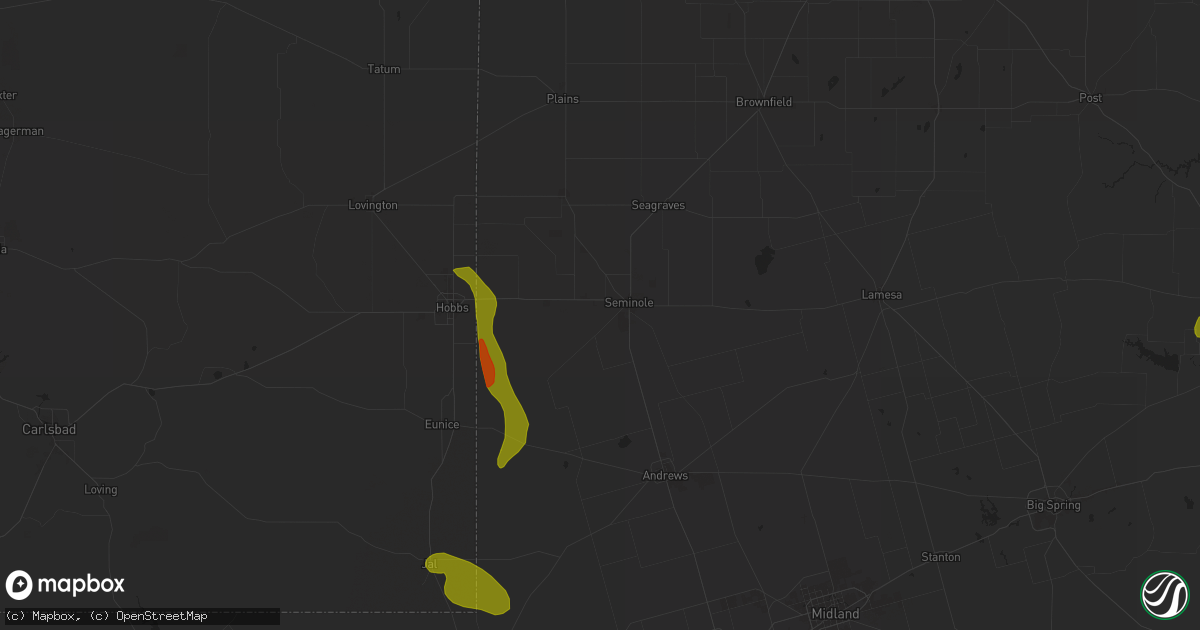 Hail map in Seminole, TX on May 16, 2024