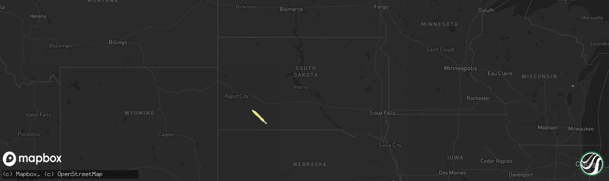 Hail map in South Dakota on May 16, 2024