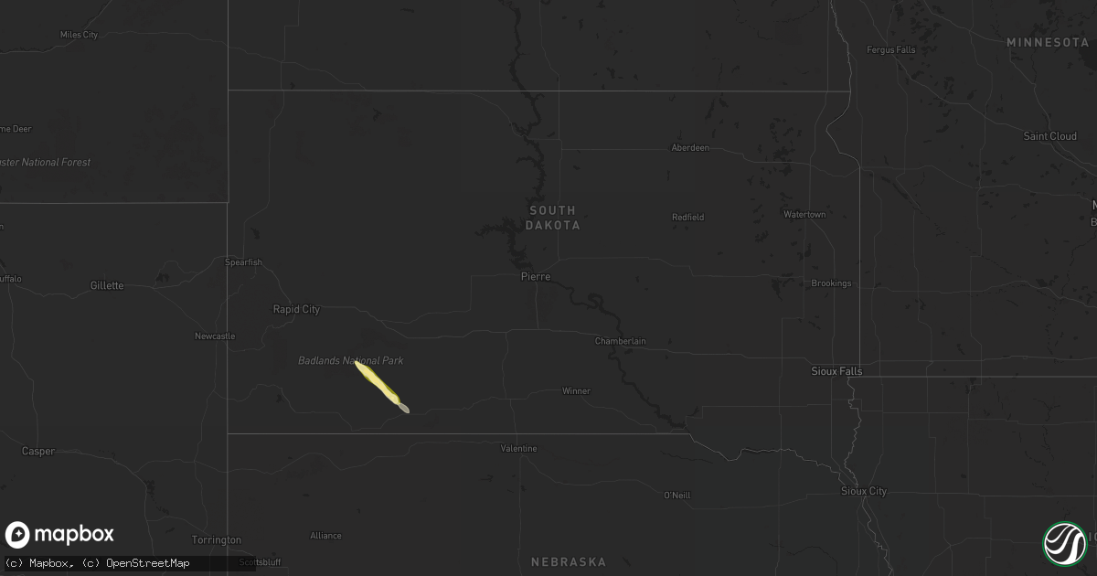 Hail map in South Dakota on May 16, 2024