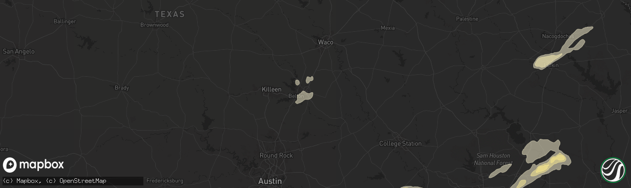 Hail map in Temple, TX on May 16, 2024