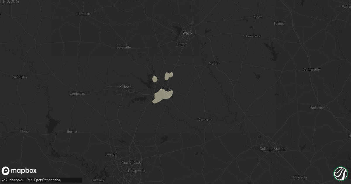 Hail map in Temple, TX on May 16, 2024