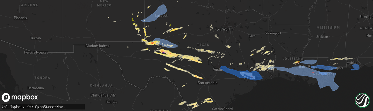 Hail map in Texas on May 16, 2024