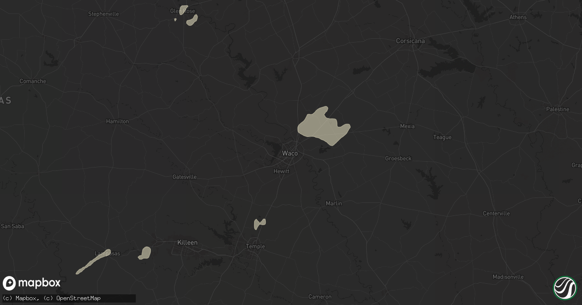 Hail map in Waco, TX on May 16, 2024