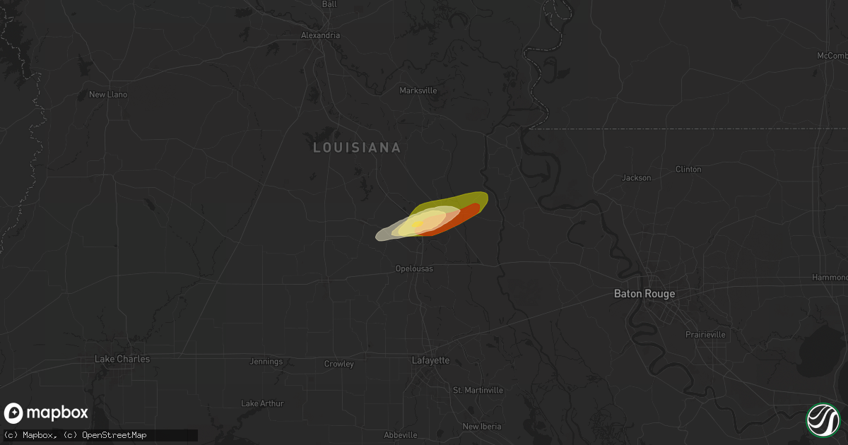 Hail map in Washington, LA on May 16, 2024