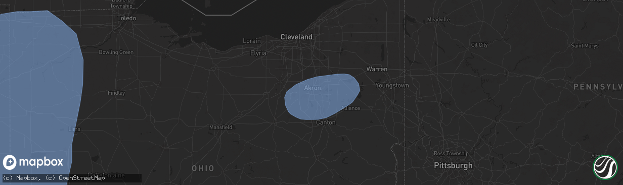 Hail map in Akron, OH on May 16, 2025