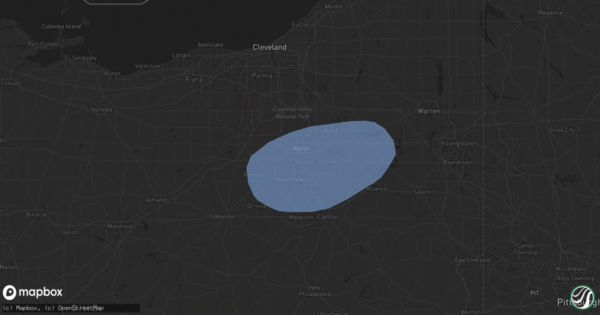 Hail map in Akron, OH on May 16, 2025