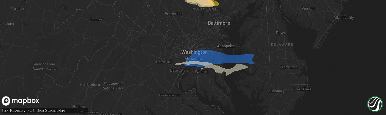 Hail map in Alexandria, VA on May 16, 2025