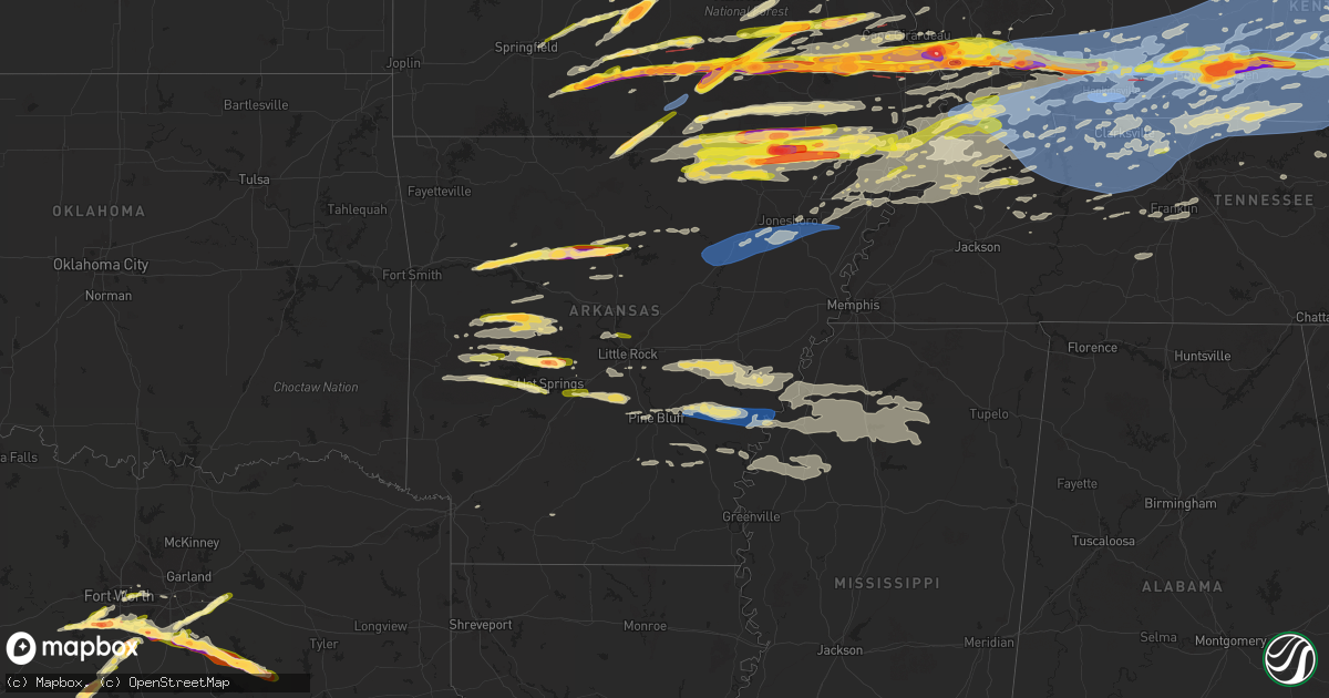 Hail map in Arkansas on May 16, 2025