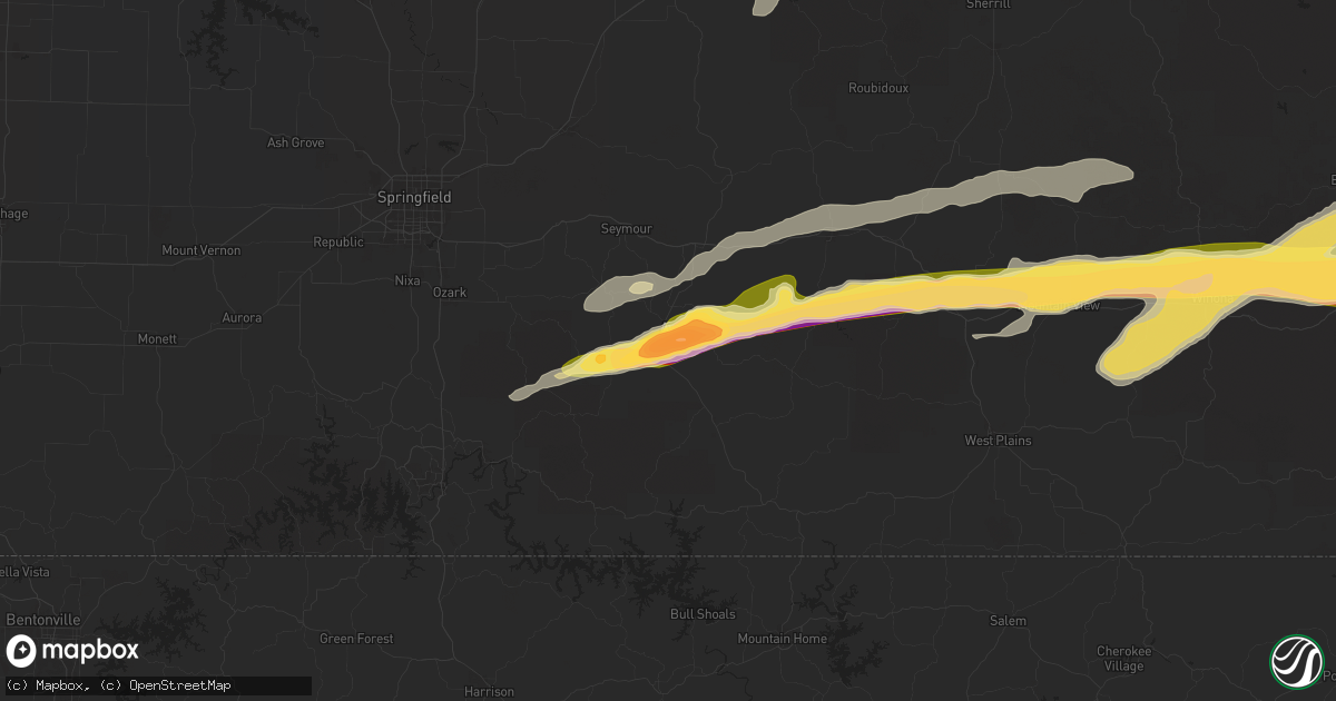 Hail map in Ava, MO on May 16, 2025