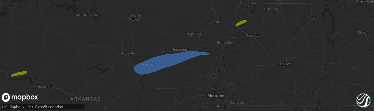 Hail map in Bay, AR on May 16, 2025