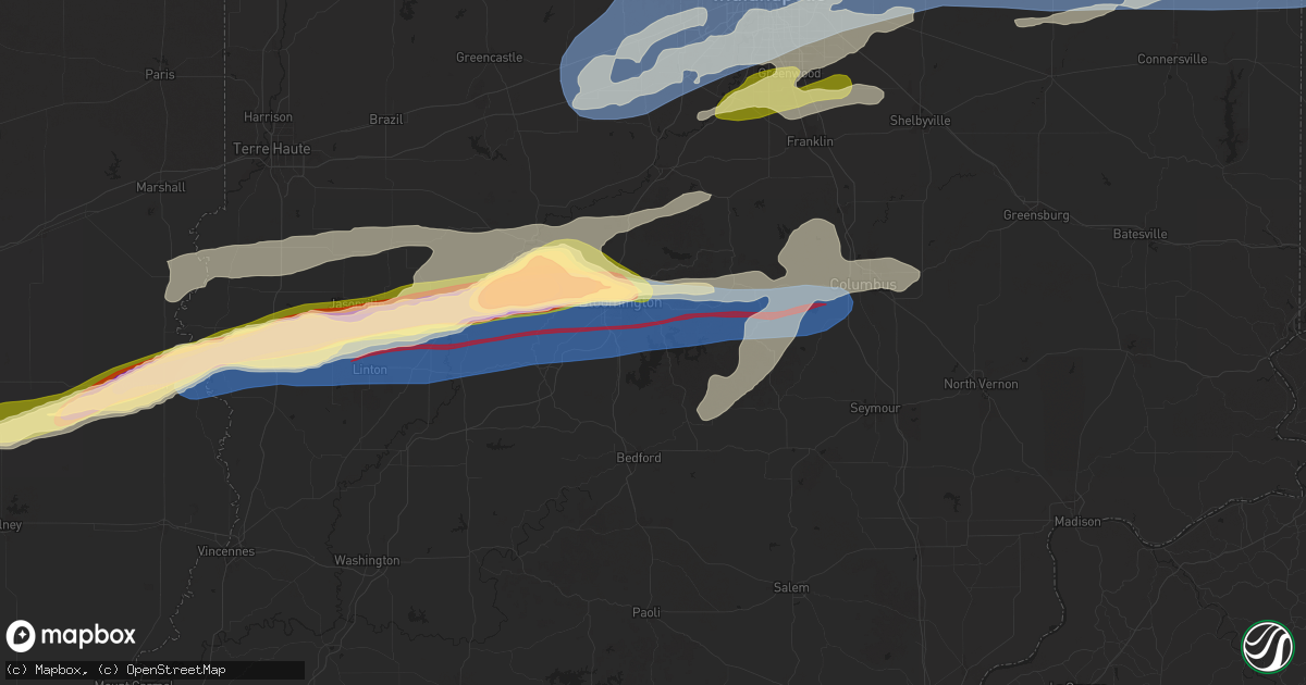 Hail map in Bloomington, IN on May 16, 2025