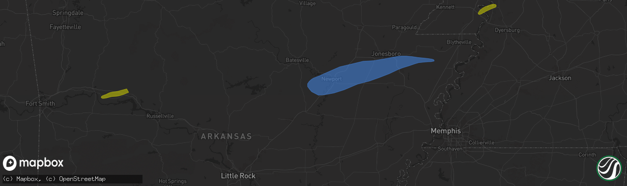 Hail map in Bradford, AR on May 16, 2025