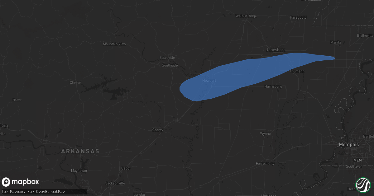 Hail map in Bradford, AR on May 16, 2025