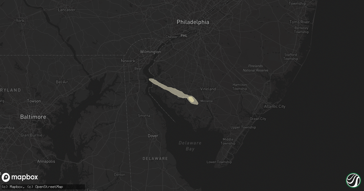 Hail map in Bridgeton, NJ on May 16, 2025