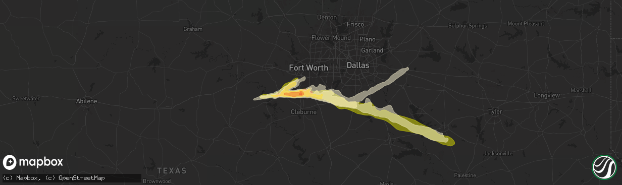 Hail map in Burleson, TX on May 16, 2025