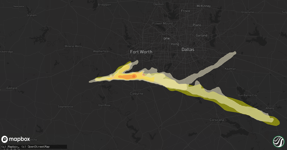 Hail map in Burleson, TX on May 16, 2025