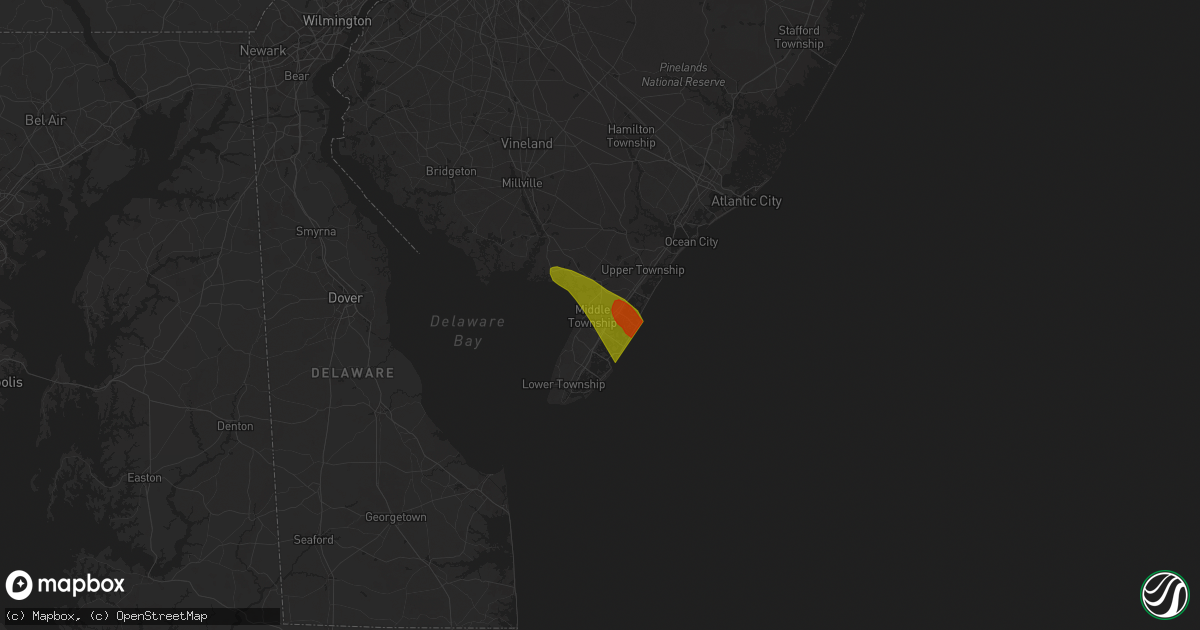 Hail map in Cape May Court House, NJ on May 16, 2025