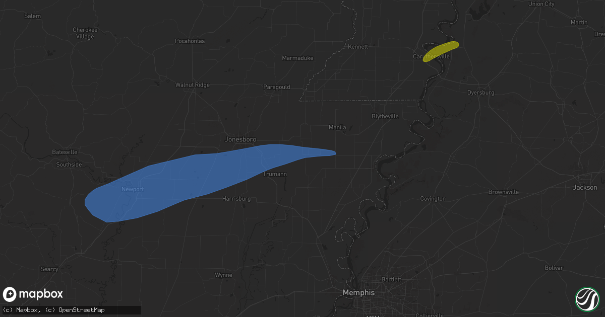 Hail map in Caraway, AR on May 16, 2025