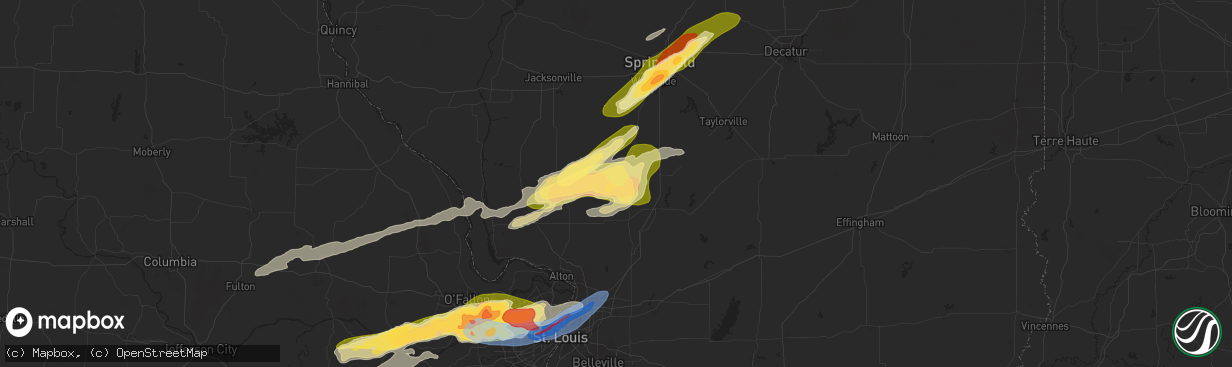 Hail map in Carlinville, IL on May 16, 2025