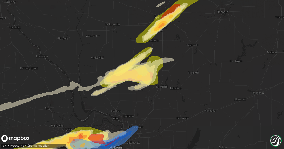Hail map in Carlinville, IL on May 16, 2025