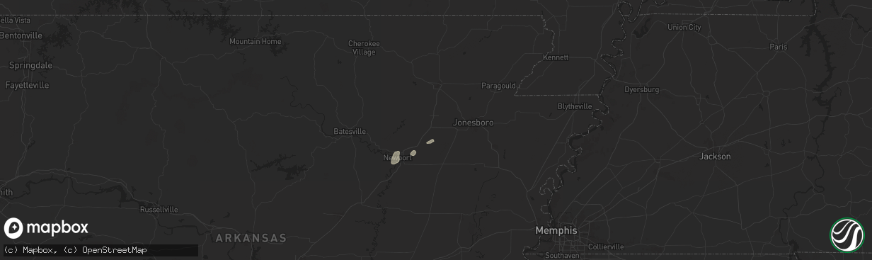 Hail map in Cash, AR on May 16, 2025