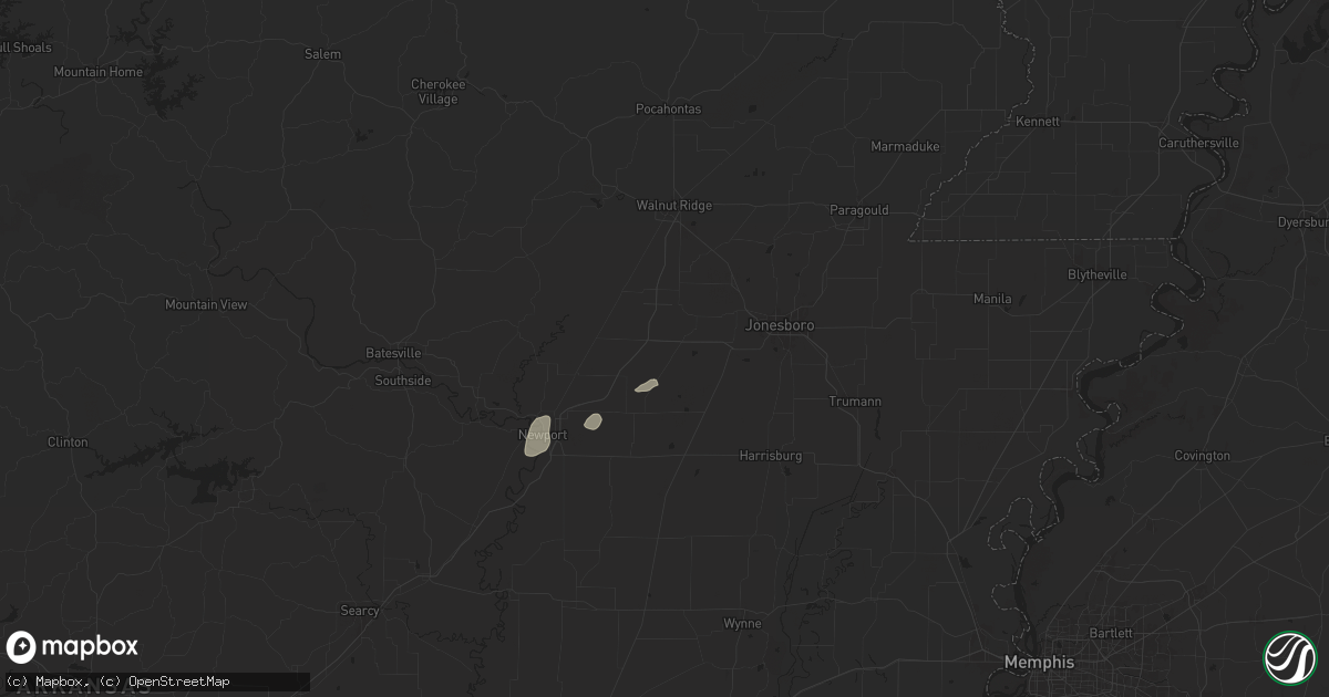 Hail map in Cash, AR on May 16, 2025