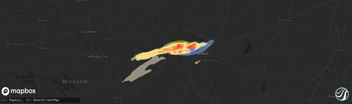 Hail map in Chesterfield, MO on May 16, 2025