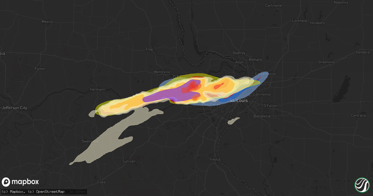 Hail map in Chesterfield, MO on May 16, 2025