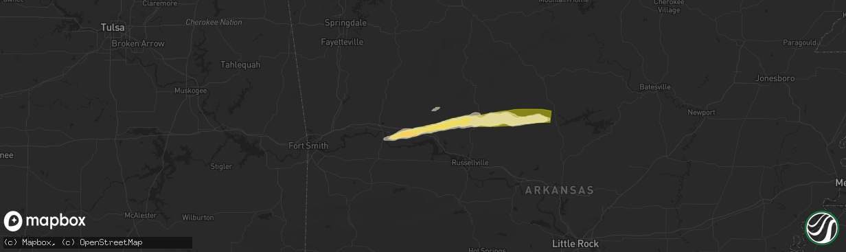 Hail map in Clarksville, AR on May 16, 2025