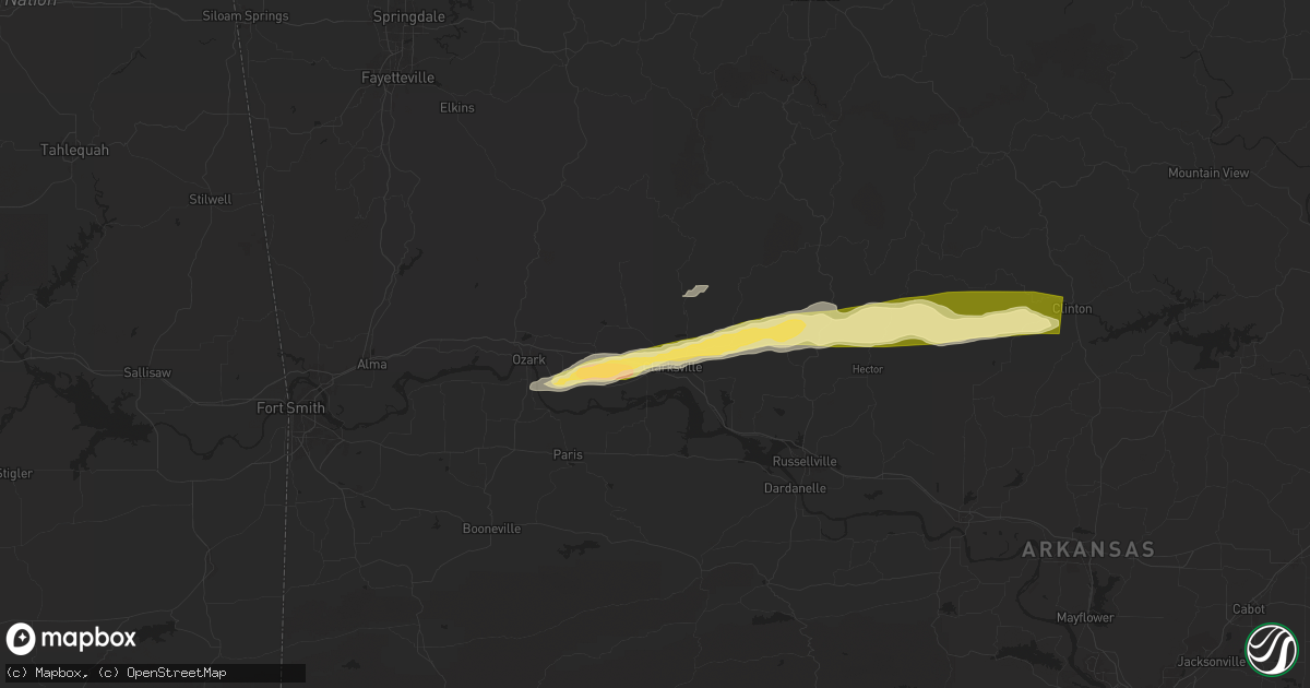 Hail map in Clarksville, AR on May 16, 2025