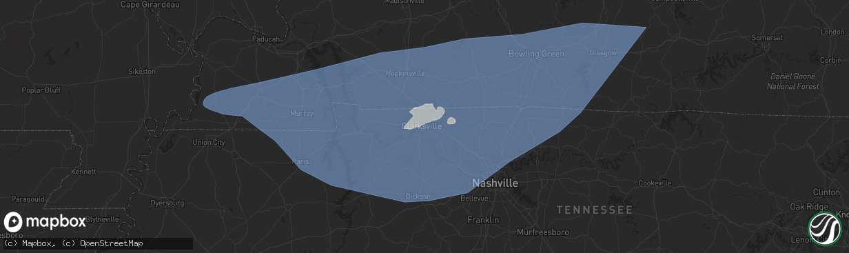Hail map in Clarksville, TN on May 16, 2025