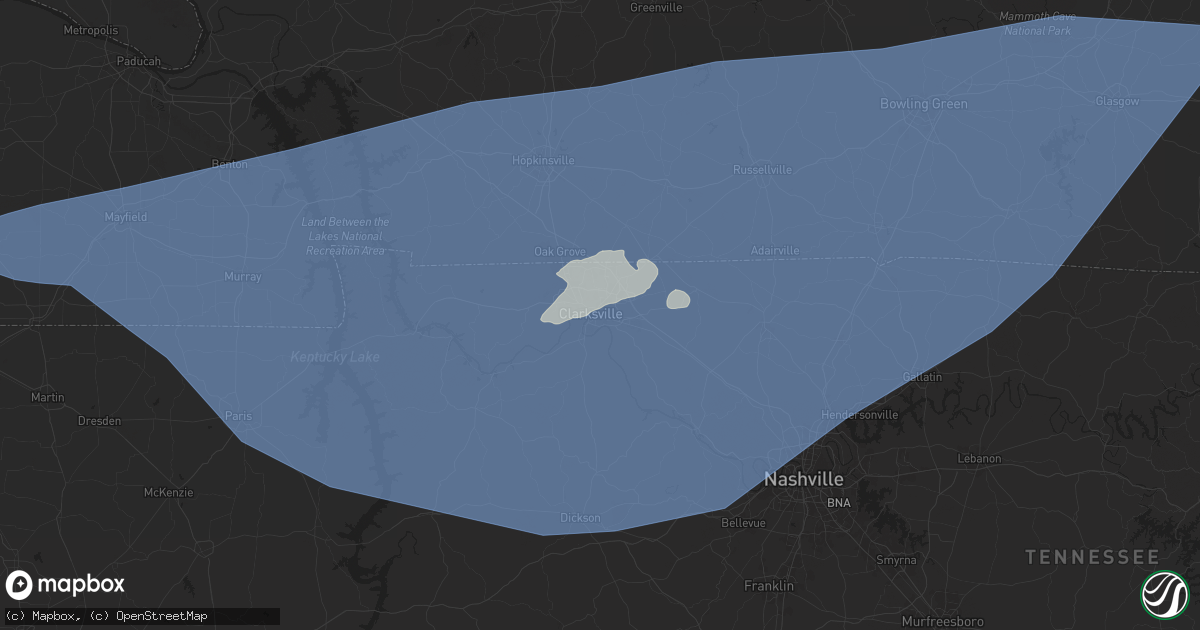 Hail map in Clarksville, TN on May 16, 2025