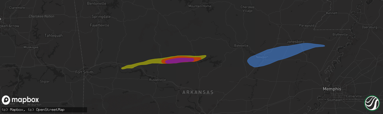 Hail map in Clinton, AR on May 16, 2025