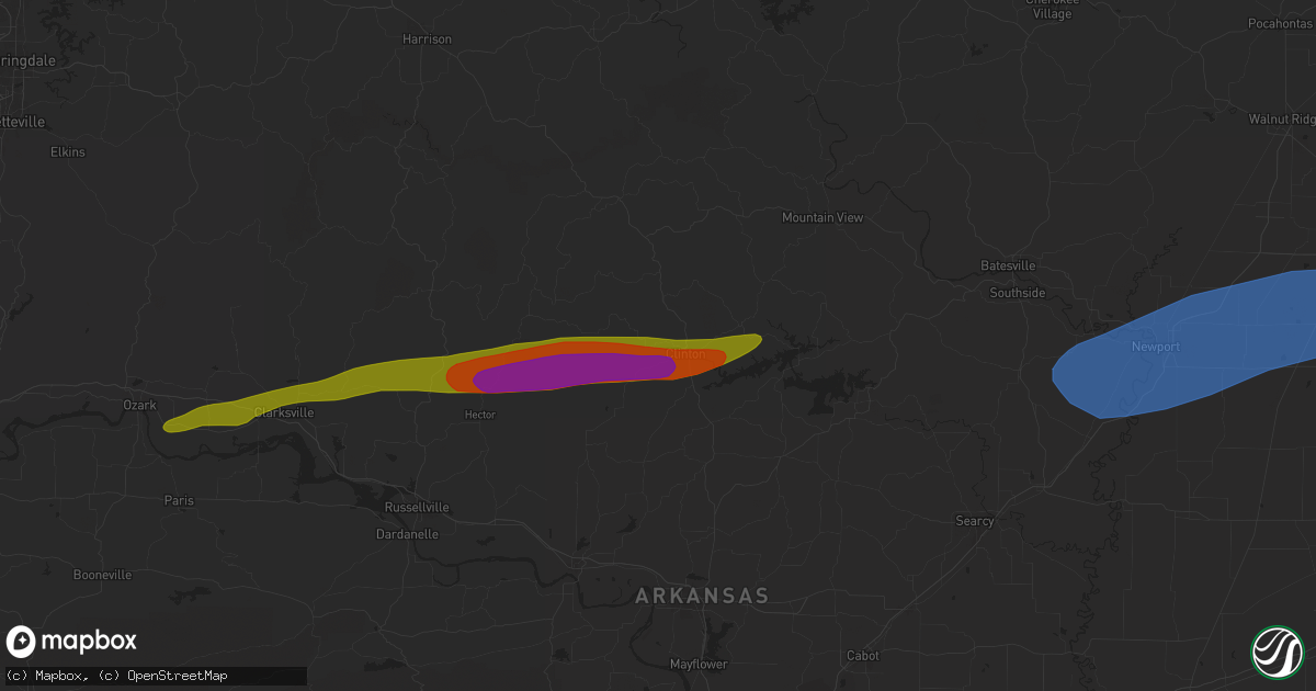 Hail map in Clinton, AR on May 16, 2025