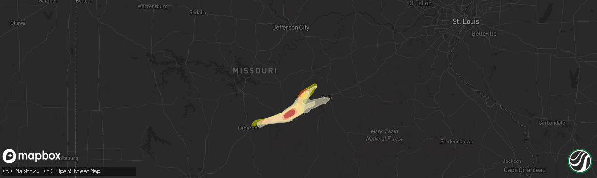 Hail map in Dixon, MO on May 16, 2025