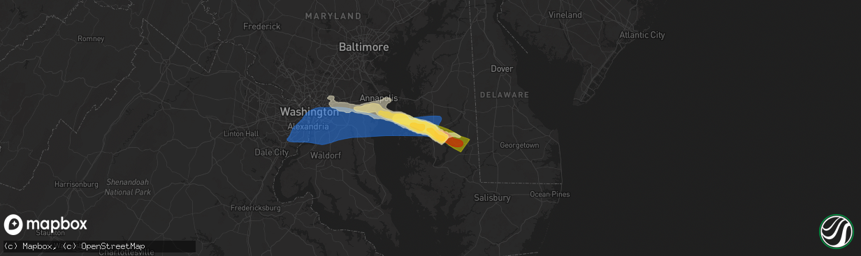Hail map in Easton, MD on May 16, 2025