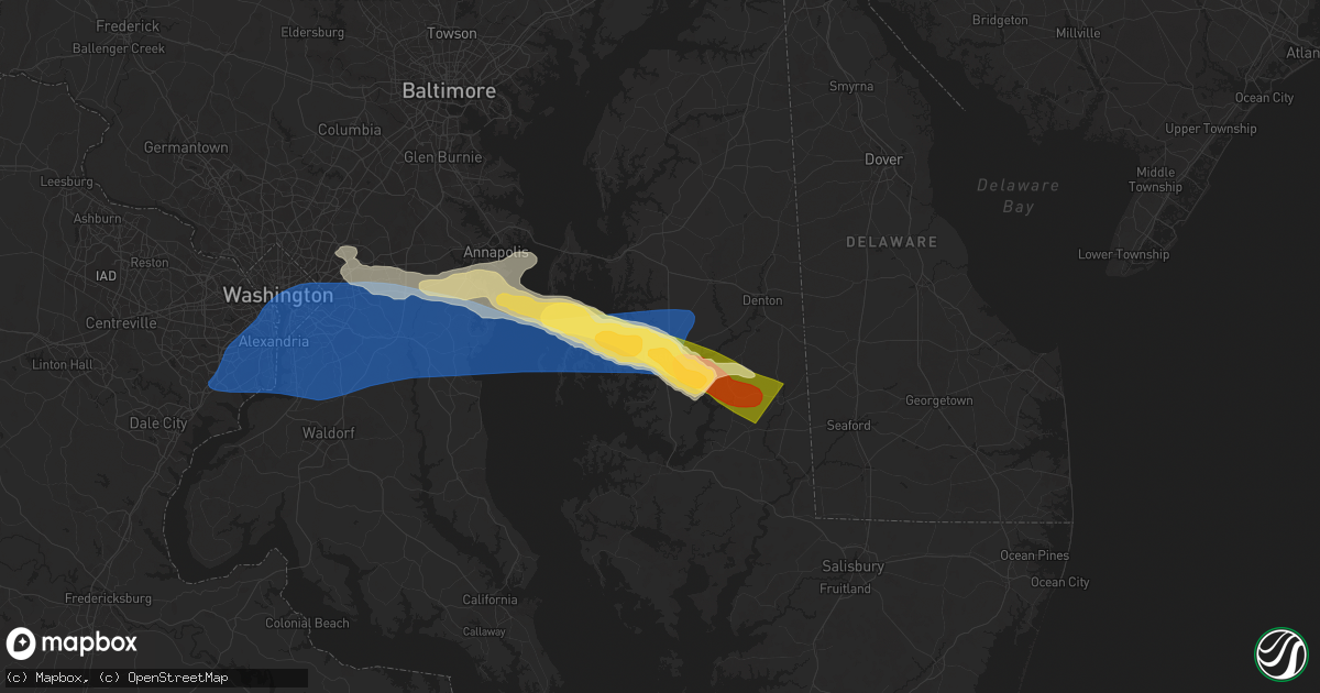 Hail map in Easton, MD on May 16, 2025