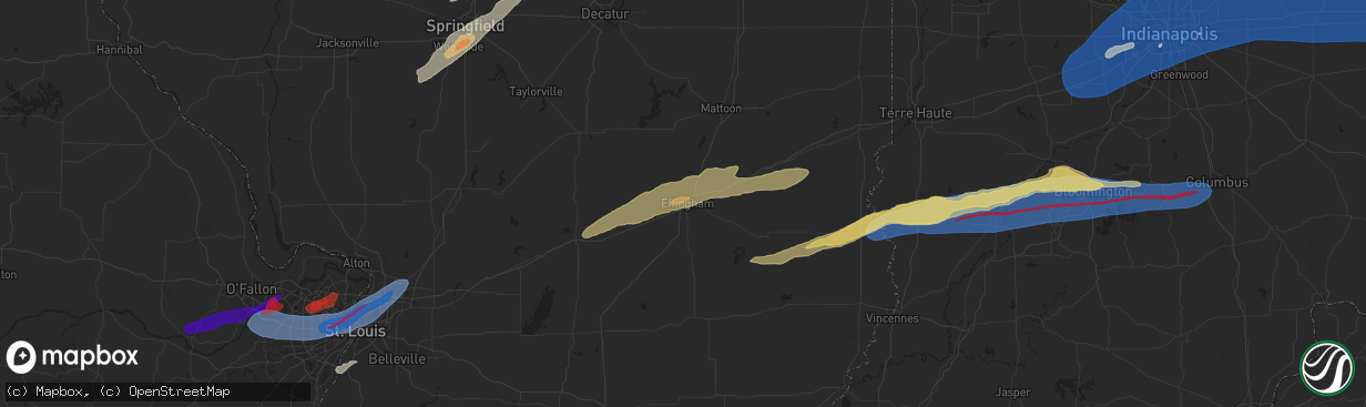 Hail map in Effingham, IL on May 16, 2025