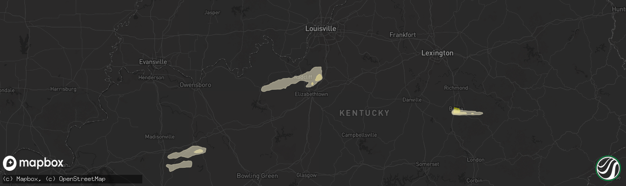 Hail map in Elizabethtown, KY on May 16, 2025
